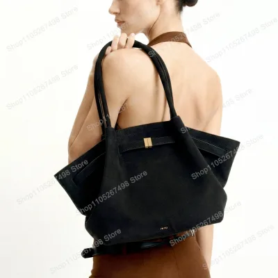 Sac fourre-tout en cuir refendu, fermeture éclair