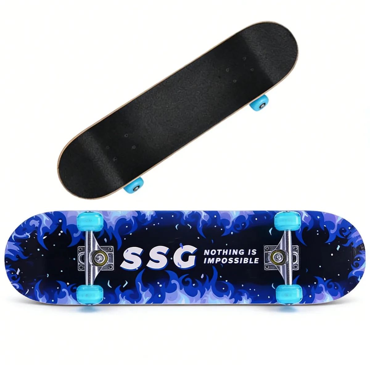Skateboard complet bleu en érable, 7 couches