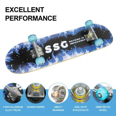 Skateboard complet bleu en érable, 7 couches – image 2