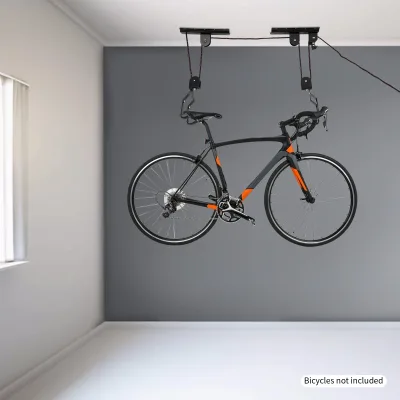 Support de vélo au plafond avec poulies, acier noir