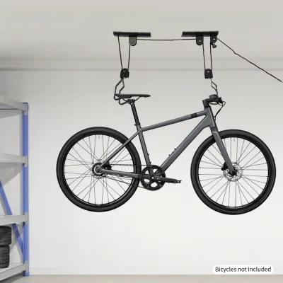 Support de vélo au plafond avec poulies, acier noir – image 2