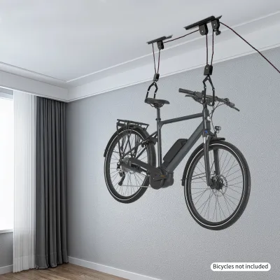 Support de vélo au plafond avec poulies, acier noir – image 3
