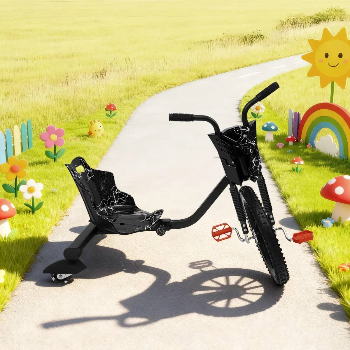 Tricycle de drift noir pour enfants, roues lumineuses